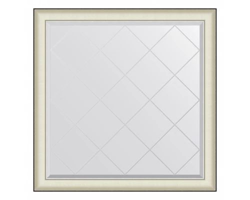 Зеркало настенное с гравировкой EVOFORM в багетной раме белая кожа с хромом, 104х104 см, BY 4575