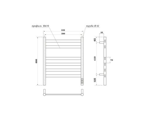 Полотенцесушитель электрический Point Селена PN16856GR П6 500x600, диммер справа, графит премиум
