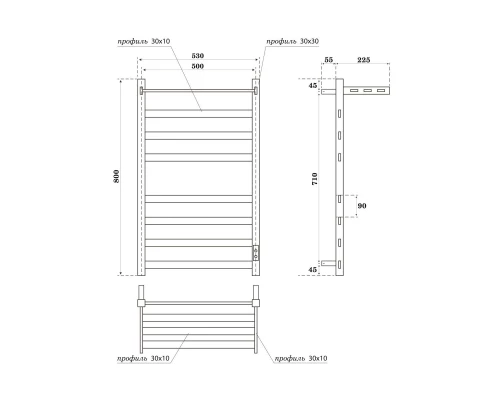 Полотенцесушитель электрический Point Меркурий PN83858PGR П7 500x800 с полкой, диммер справа, графит премиум