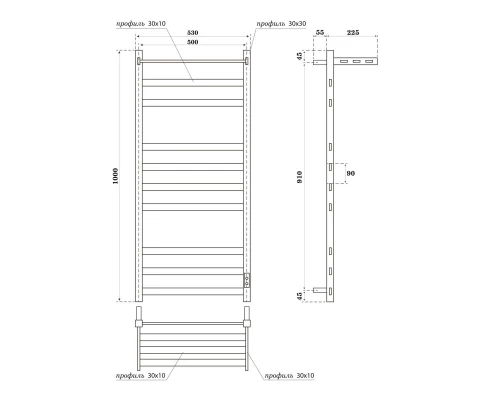 Полотенцесушитель электрический Point Меркурий PN83850PB П9 500x1000 с полкой, диммер справа, черный