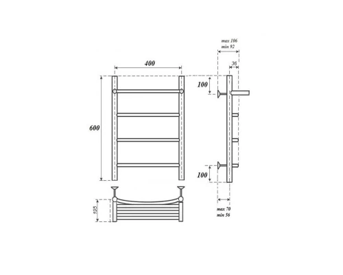 Полотенцесушитель водяной Point Афина PN04146P П3 400x600 с полкой, хром
