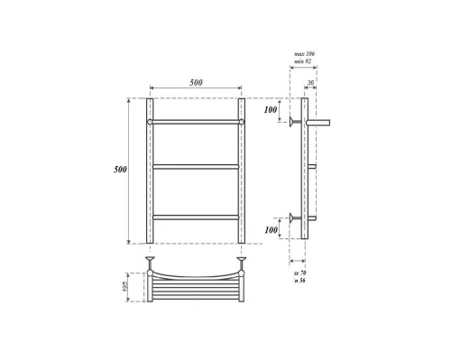 Полотенцесушитель водяной Point Афина PN04155P П2 500x500 с полкой, хром