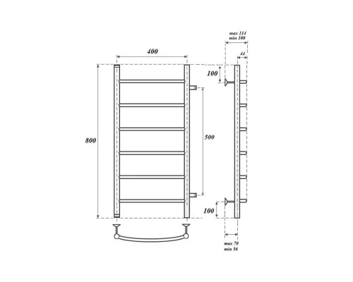 Полотенцесушитель водяной Point Афина PN04548 П6 400x800 с боковым подключением 500, хром
