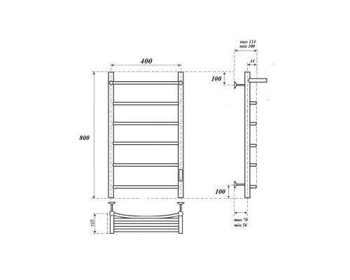 Полотенцесушитель электрический Point Афина PN04848PB П5 400x800 с полкой, диммер справа, черный