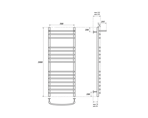 Полотенцесушитель водяной Point Альфа PN05150SP П14 500x1000 с полкой, хром