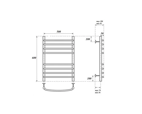 Полотенцесушитель водяной Point Альфа PN05156S П8 500x600, хром