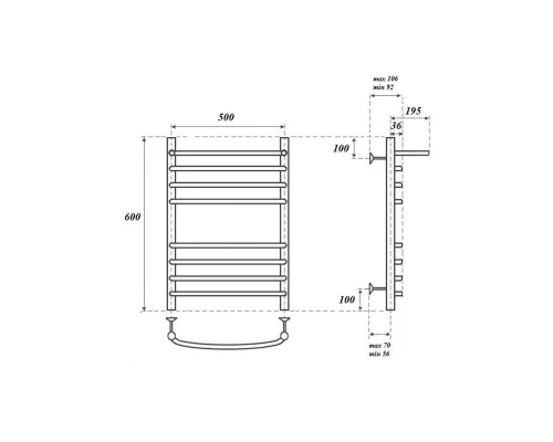 Полотенцесушитель электрический Point Альфа PN05156SPE П7 500x600 с полкой левый/правый, хром