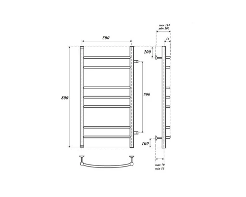 Полотенцесушитель водяной Point Альфа PN05558 П7 500x800 с боковым подключением 500, хром