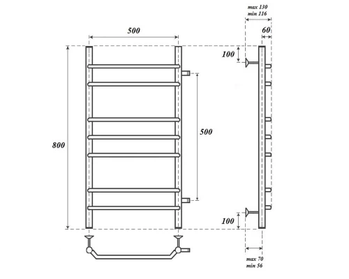 Полотенцесушитель водяной Point Венера PN07558 П7 500x800 с боковым подключением 500, хром