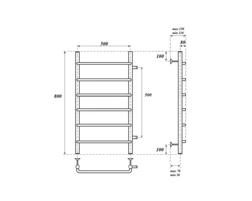Полотенцесушитель водяной Point Ника PN08558 П6 500x800 с боковым подключением 500, хром