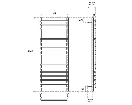 Полотенцесушитель электрический Point Нептун премиум PN09150SE П15 500x1000 левый/правый, хром