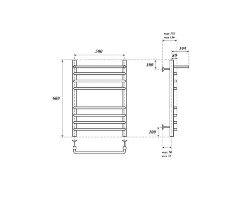 Полотенцесушитель электрический Point Нептун PN09156SPE П7 500x600 с полкой левый/правый, хром