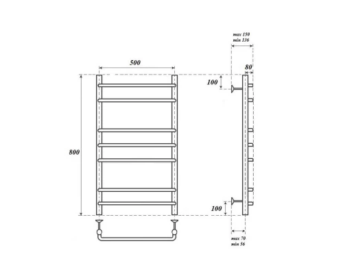 Полотенцесушитель водяной Point Нептун PN09158 П7 500x800, хром