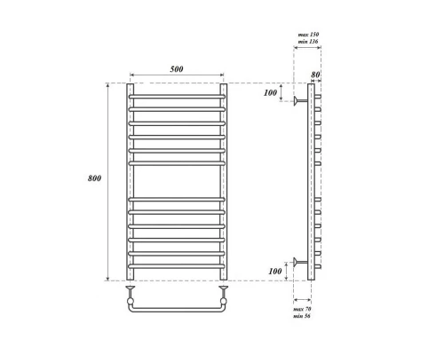 Полотенцесушитель водяной Point Нептун премиум PN09158S П12 500x800, хром