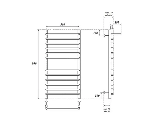 Полотенцесушитель водяной Point Нептун PN09158SP П11 500x800 с полкой, хром