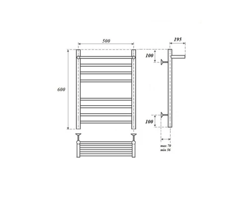Полотенцесушитель электрический Point Аврора PN10156SPE П7 500x600 с полкой левый/правый, хром