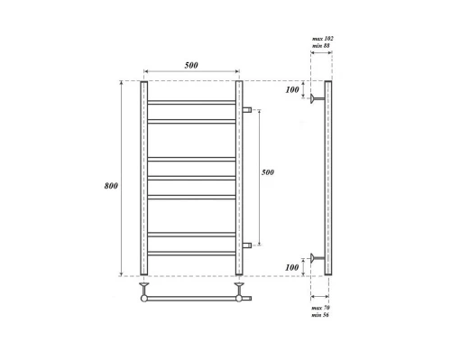 Полотенцесушитель водяной Point Аврора PN10558 П7 500x800 с боковым подключением 500, хром