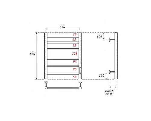 Полотенцесушитель электрический Point Аврора PN10856 П6 500x600 диммер справа, хром