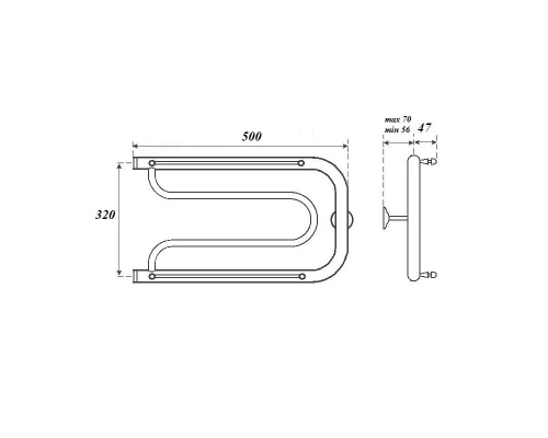 Полотенцесушитель водяной Point PN21335P 320x500 Фокстрот с полкой, хром