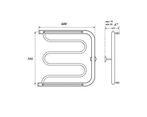 Полотенцесушитель водяной Point PN25556P 500x600 Фокстрот с полкой, хром