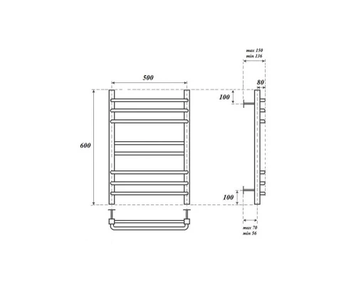 Полотенцесушитель водяной Point Омега PN90156S П8 500x600, хром