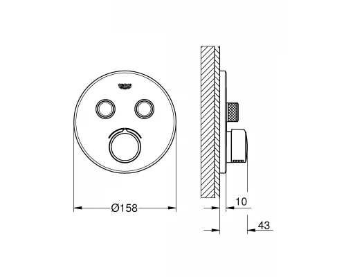 Внешняя часть смесителя для ванны и душа GROHE SmartControl круглая, на 2 потребителя, хром (29145000)