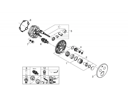 Внешняя часть смесителя для ванны и душа GROHE SmartControl круглая, на 2 потребителя, хром (29145000)