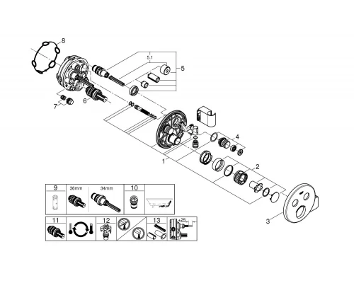 Внешняя часть термостата для ванны и душа GROHE Grohtherm SmartControl на 2 потребителя, круглая, с держателем ручного душа, хром (29120000)