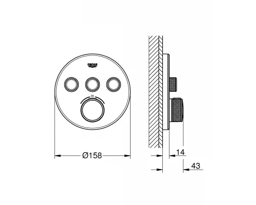 Внешняя часть термостата для ванны и душа GROHE Grohtherm SmartControl на 3 потребителя, круглая, белая луна (29904LS0)