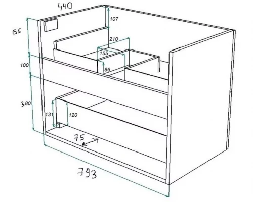 Тумба подвесная Vod-ok ТачTouch 80 2 ящика с раковиной Classica 80, белая
