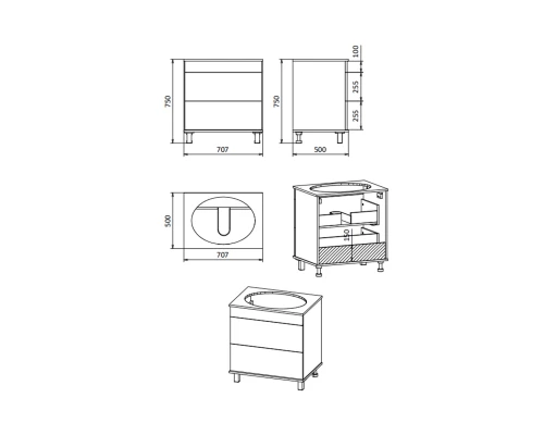 Тумба с раковиной Brevita Enfida 70 напольная, бежевая