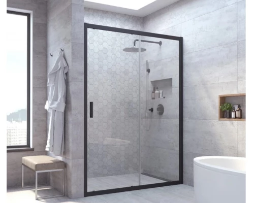 Душевая дверь в нишу Vegas Glass ZP NOVO 100 02М 01 100 см, профиль матовый черный, стекло прозрачное