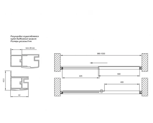 Душевая дверь в нишу Vegas Glass ZP NOVO 100 02М 01 100 см, профиль матовый черный, стекло прозрачное
