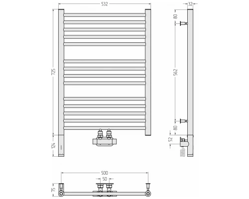 Полотенцесушитель комбинированный Сунержа Богема EU50+ 3.0 прямая 800х500