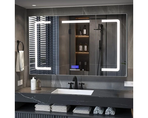 Зеркальный шкаф Art Decco Oceanic Charm AOC15080MC, 150 см, сенсорный, подсветка, часы, bluetooth-динамик, антизапотевание