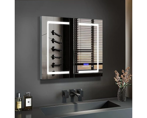 Зеркальный шкаф Art Decco Luminous Sphere ALS09090MC, 90 см, сенсорный, подсветка, часы, bluetooth-динамик, антизапотевание