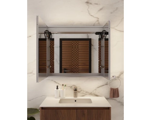 Зеркальный шкаф Art Decco Elysian Reflect AER08070MC, 80 см, сенсорный, подсветка, часы, bluetooth-динамик, антизапотевание, рама белая