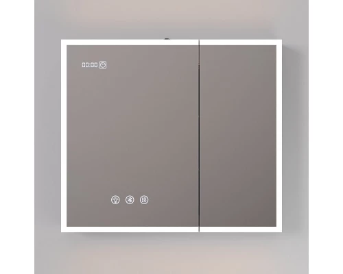 Зеркальный шкаф Art Decco Elysian Reflect AER08070MC, 80 см, сенсорный, подсветка, часы, bluetooth-динамик, антизапотевание, рама белая