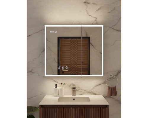 Зеркальный шкаф Art Decco Elysian Reflect AER08070MC, 80 см, сенсорный, подсветка, часы, bluetooth-динамик, антизапотевание, рама белая