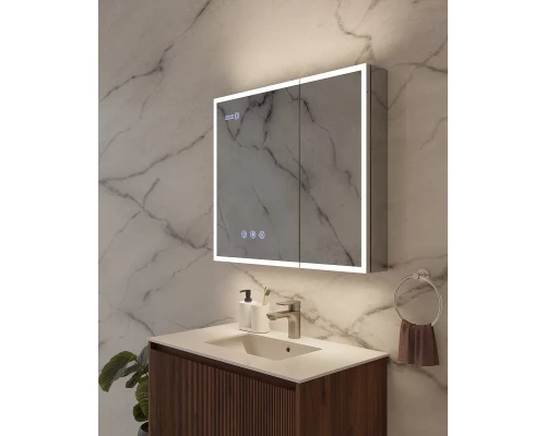 Зеркальный шкаф Art Decco Elysian Reflect AER08070MC, 80 см, сенсорный, подсветка, часы, bluetooth-динамик, антизапотевание, рама белая