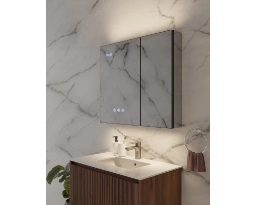 Зеркальный шкаф Art Decco Winter Glamour AWG08070MC, 80 см, сенсорный, подсветка, часы, bluetooth-динамик, антизапотевание