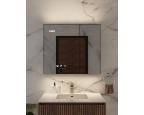 Зеркальный шкаф Art Decco Winter Glamour AWG08070MC, 80 см, сенсорный, подсветка, часы, bluetooth-динамик, антизапотевание