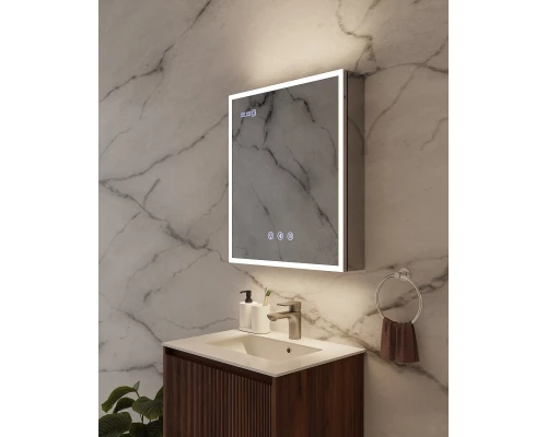 Зеркальный шкаф Art Decco Elysian Reflect AER06070MC, 60 см, сенсорный, подсветка, часы, bluetooth-динамик, антизапотевание, рама белая