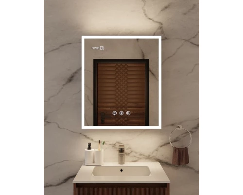 Зеркальный шкаф Art Decco Elysian Reflect AER06070MC, 60 см, сенсорный, подсветка, часы, bluetooth-динамик, антизапотевание, рама белая