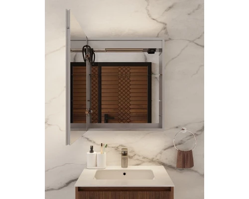 Зеркальный шкаф Art Decco Elysian Reflect AER06070MC, 60 см, сенсорный, подсветка, часы, bluetooth-динамик, антизапотевание, рама белая