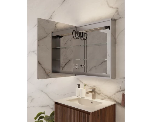 Зеркальный шкаф Art Decco Elysian Reflect AER06070MC, 60 см, сенсорный, подсветка, часы, bluetooth-динамик, антизапотевание, рама белая