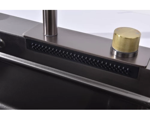 Кухонная мойка Art Decco Elegant Flow AEF116846, 68 см, со смесителем и дозатором, нержавеющая сталь, PVD графит