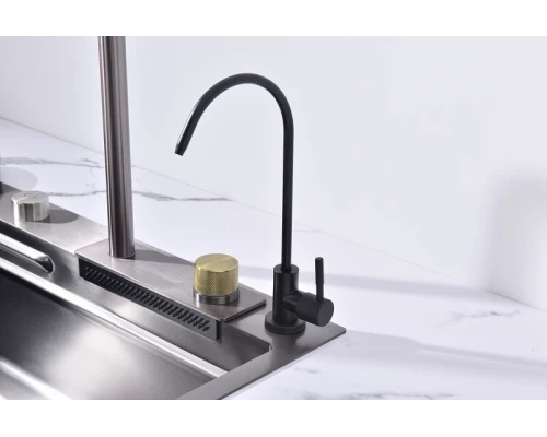 Кухонная мойка Art Decco Elegant Flow AEF116846, 68 см, со смесителем и дозатором, нержавеющая сталь, PVD графит