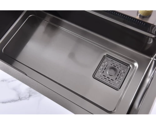 Кухонная мойка Art Decco Elegant Flow AEF116846, 68 см, со смесителем и дозатором, нержавеющая сталь, PVD графит