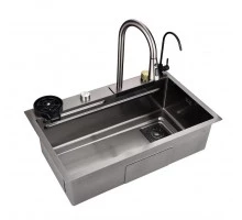 Кухонная мойка Art Decco Elegant Flow AEF117546, 75 см, со смесителем и дозатором, нержавеющая сталь, PVD графит